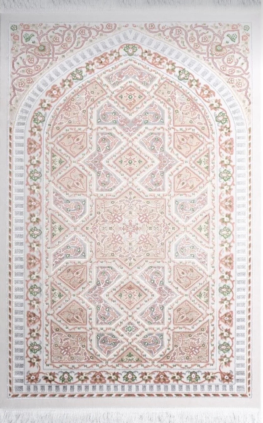 Luxury Woven Prayer Rug - Soft Acrylic & Natural Yarn Blend - Geometric Pattern - 70x110 cm