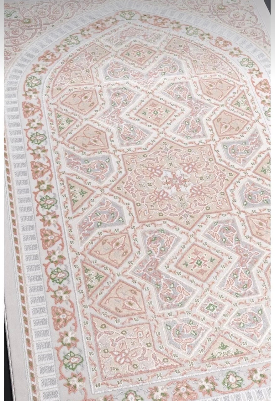 Luxury Woven Prayer Rug - Soft Acrylic & Natural Yarn Blend - Geometric Pattern - 70x110 cm