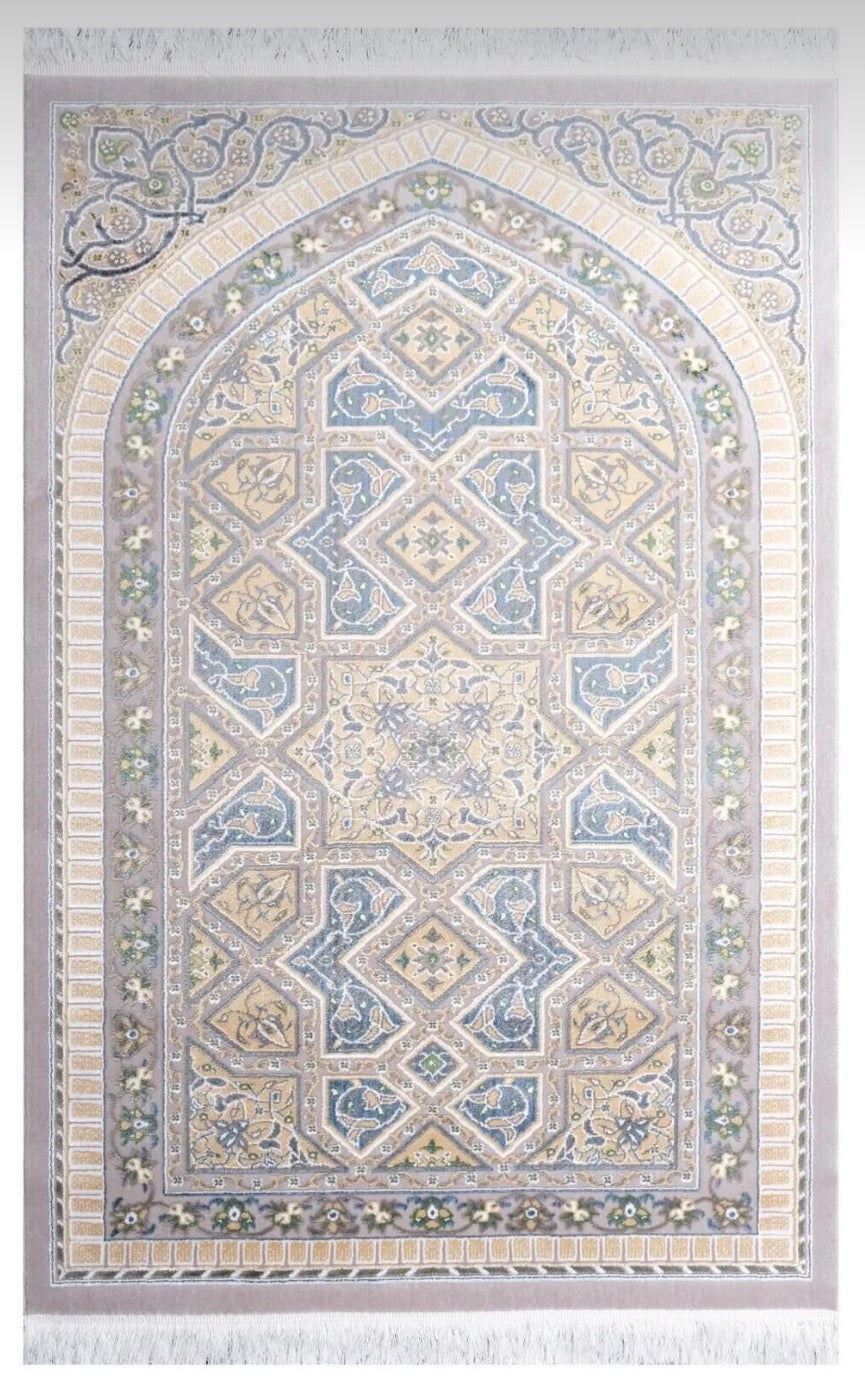 Luxury Woven Prayer Rug - Soft Acrylic & Natural Yarn Blend - Geometric Pattern - 70x110 cm