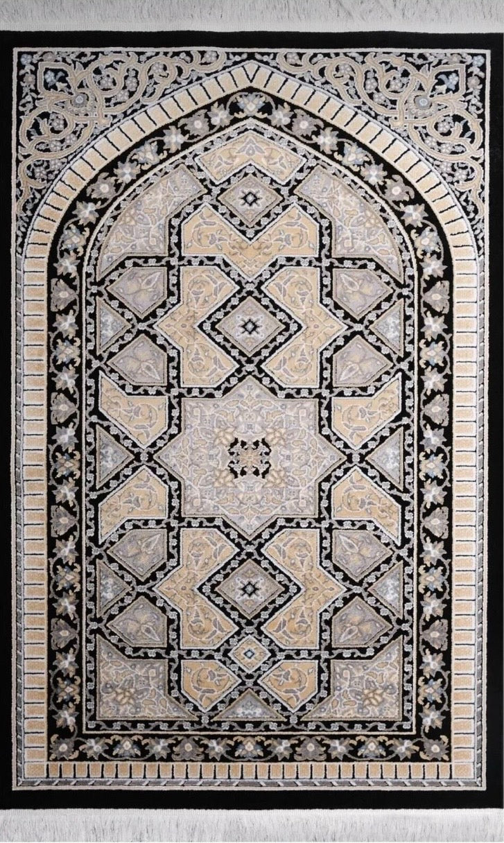 Luxury Woven Prayer Rug - Soft Acrylic & Natural Yarn Blend - Geometric Pattern - 70x110 cm